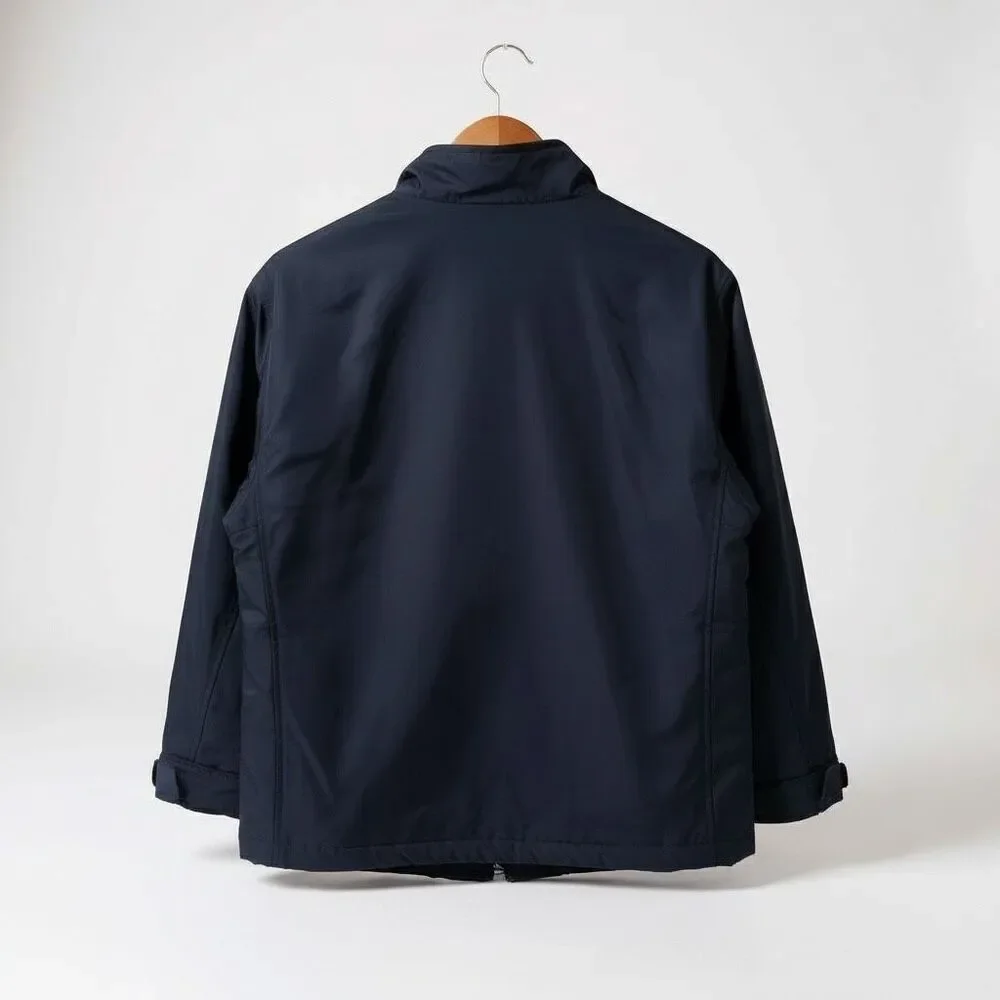 Eileen Fisher Midnight Blue Padded Habutai Silk Linen Jacket High Neck Size M